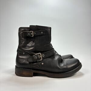 UGG Fabrizia Black Leather Moto Combat Ankle Boots Waterproof Women's Size 7